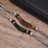 Wholesale Tiger Eye Stone Round Grinding Stainless Steel Black Stone Cuban Chain