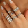 Wholesale Geometric Retro Irregular Diamond Set Ring Set