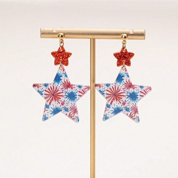 O1CN01aUbCo41RB1l6S0qnF_2216398732072-0-cib Wholesale American Independence Day Series Earrings Red White Blue Pentagram Earrings American National Day Earrings