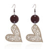 Wholesale 2pcs Retro Water Drop Heart Leather Wood Piece Love Round Earrings