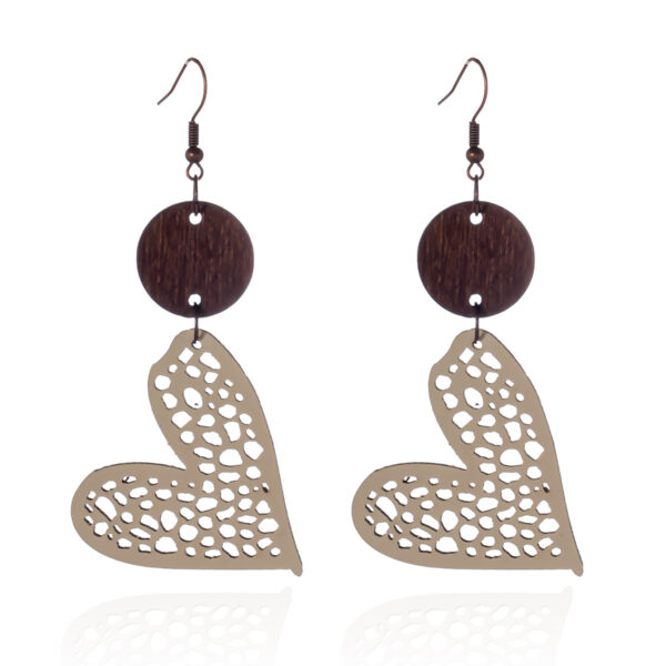 Wholesale 2pcs Retro Water Drop Heart Leather Wood Piece Love Round Earrings