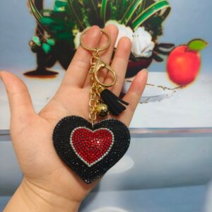Black red diamond heart / Keychain + heart tassel