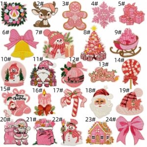 Pink christmas cloth stickers set of 24 pieces