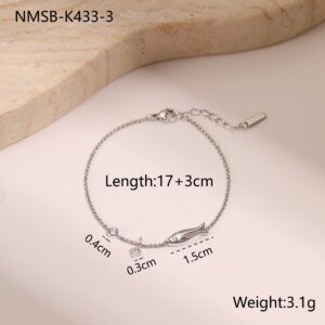 Nmsb-k433-3 steel color fish bracelet / 18K