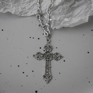 1 silver pitted cross thorn necklace