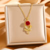 Wholesale Red Rose Diamond Titanium Steel Necklace