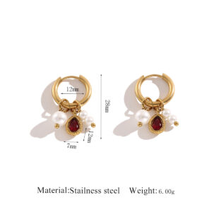 Pearl earrings water drops-dark red