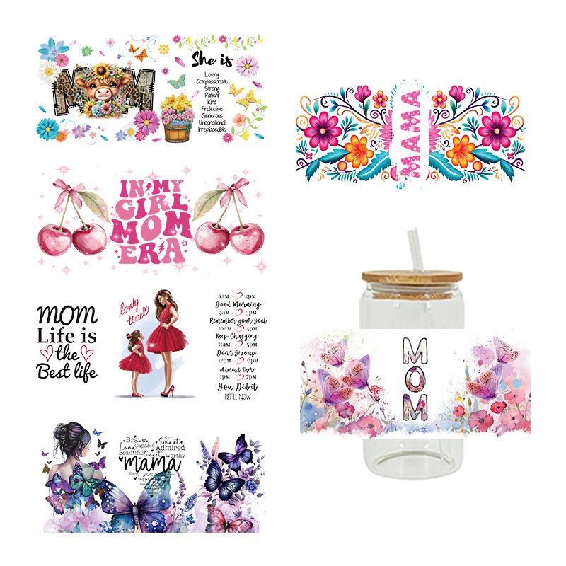 Wholesale Cartoon Cute Mother's Day Theme 16oz C UV DTF Wraps