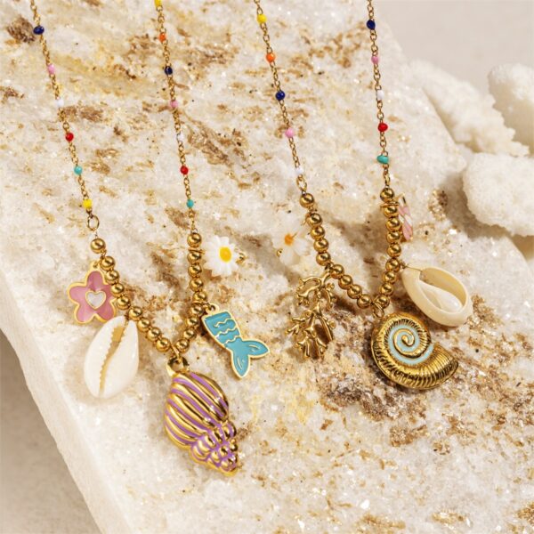 Wholesale Stainless Steel Necklace Women's Color-free Waterproof Conch Shell Pendant Necklace