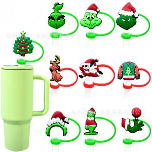 Wholesale 10pcs Christmas straw cap straw sleeve silicone Straw Tube Cap