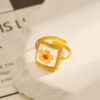 Wholesale Stainless Steel Ring Luxury Golden Dried Flowers Do Not Fade Ring