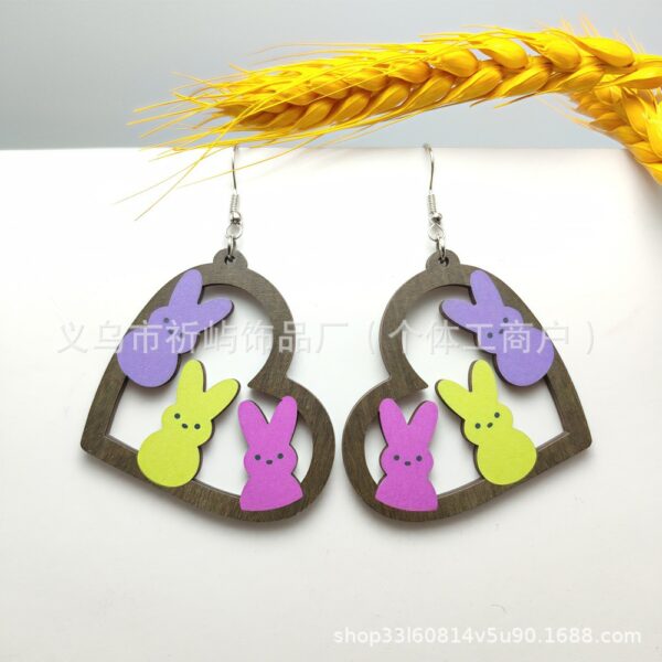Wholesale Easter egg dwarf rabbit water droplet hollow wooden earrings