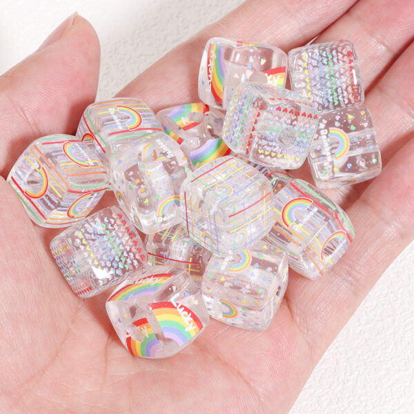Wholesale 10pcs 14mm transparent rainbow square acrylic beads