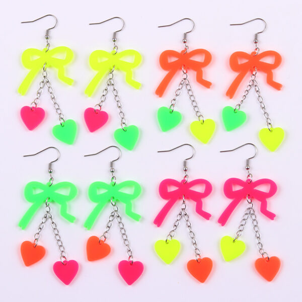 Wholesale Valentine's Day fluorescent bow heart acrylic earrings