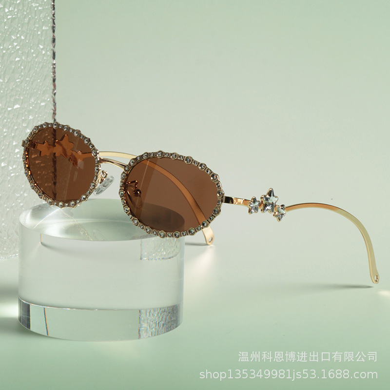 Wholesale Small frame diamond encrusted oval metal pentagram sunglasses
