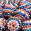 Wholesale 5pcs 20MM Resin Red White Blue Striped Diamond Beads Bubblegum Beads