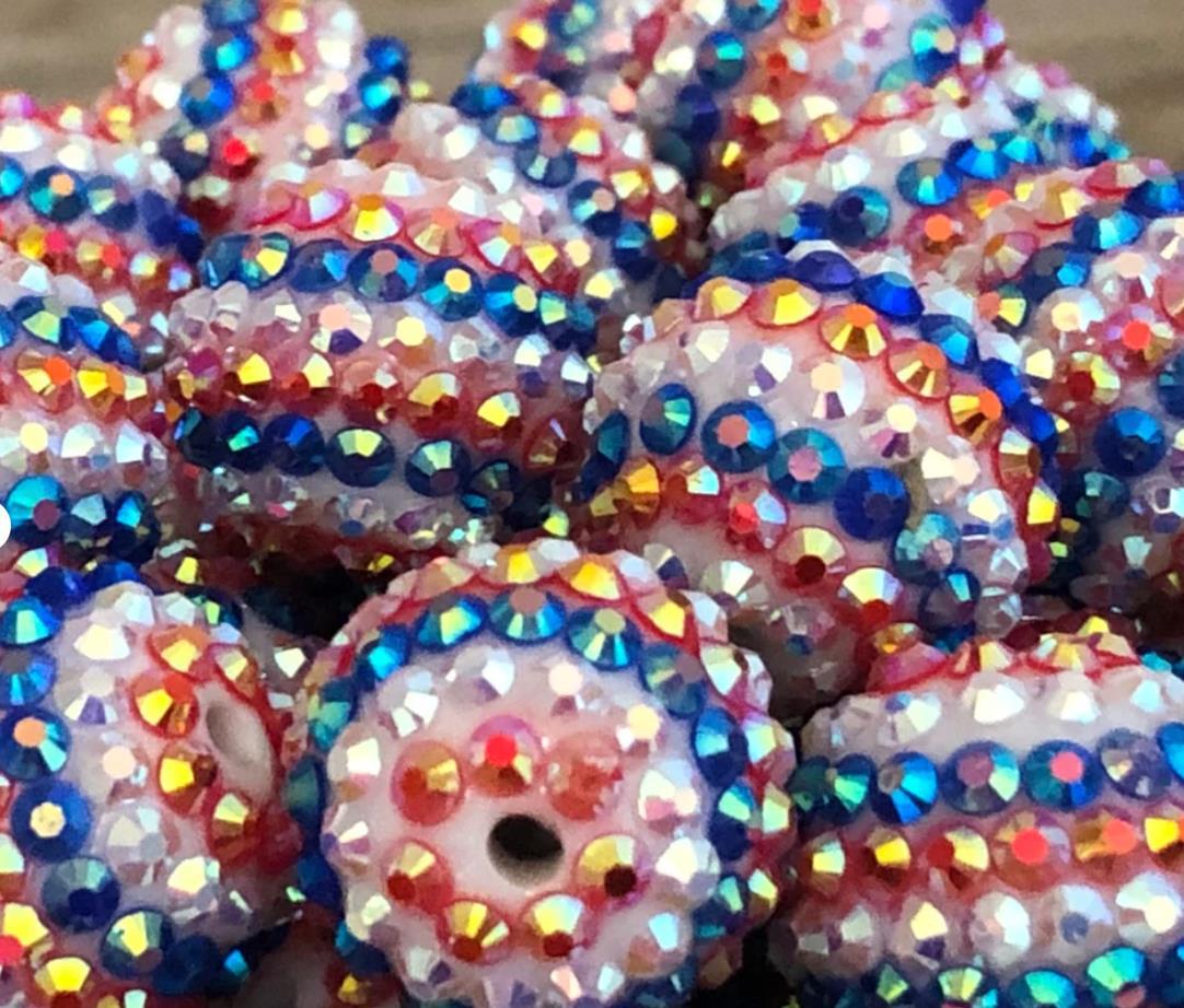 Wholesale 20MM Resin Red White Blue Striped Diamond Beads Bubblegum Beads