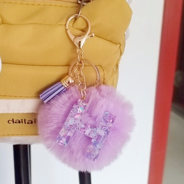 Wholesale Colorful Drip Glue Letter Pendant Light Purple Hairball Keychain