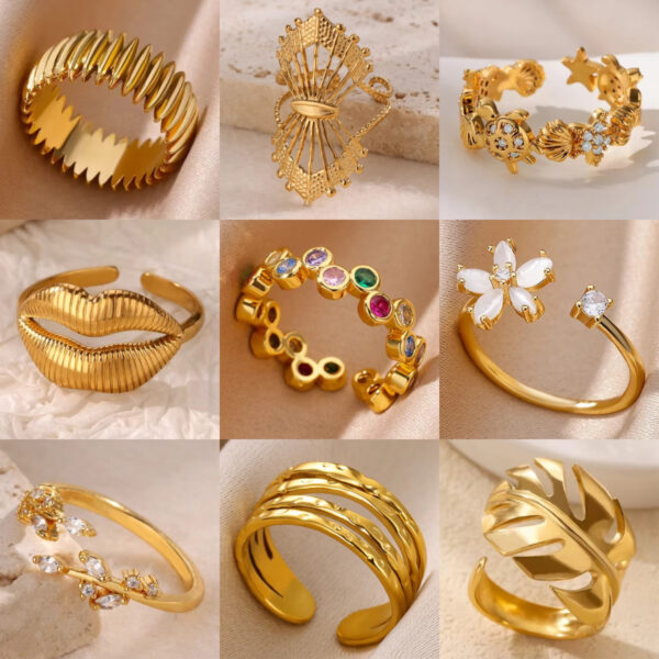 Wholesale Gold Stainless Steel Fashionable Lip-Shaped Flower Ring