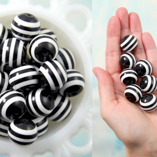 Wholesale 5pcs 20MM Resin Black Striped Beads