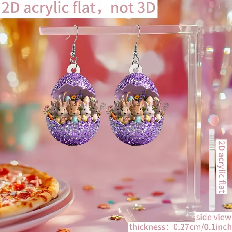 Wholesale Easter Purple Eshell Rabbit Acrylic Earrings