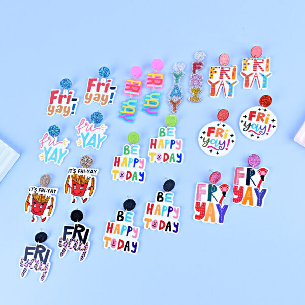 Wholesale New Friday happy day earrings happy Flamingo French fries leopard print earrings