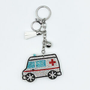 Wholesale Diamond-Encrusted Ambulance Keychain Creative Accessories