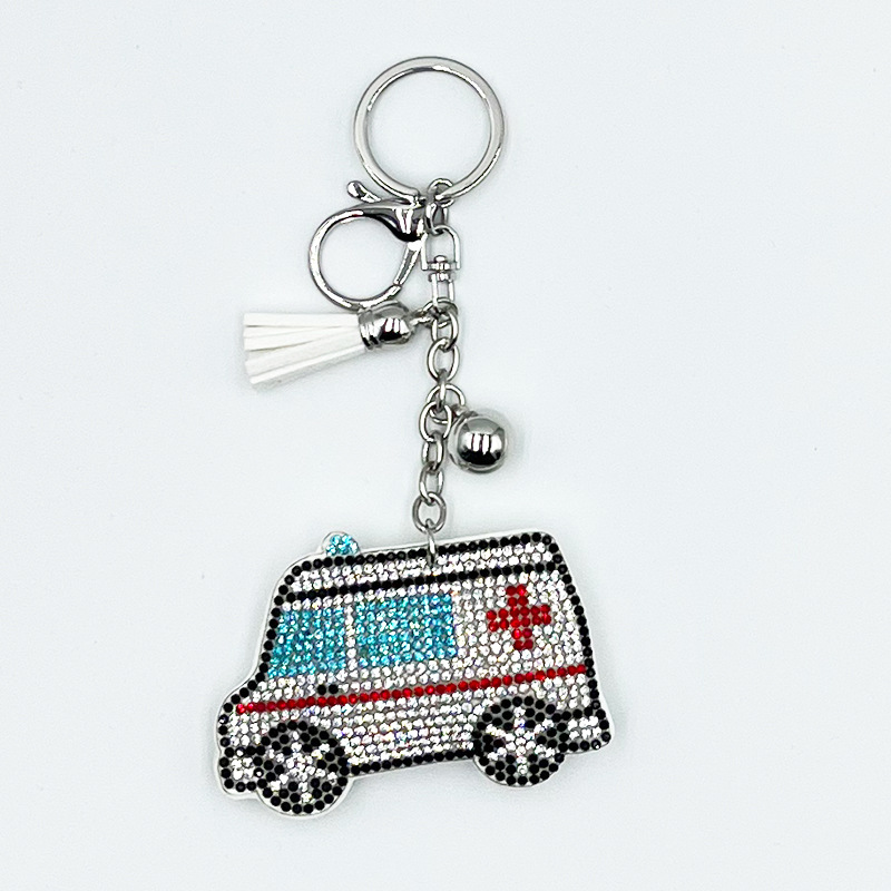 Wholesale Diamond-Encrusted Ambulance Keychain Creative Aessories