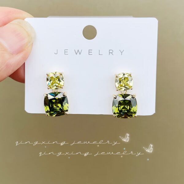 Wholesale Olive Green Zircon Exquisite Square Stud Earrings