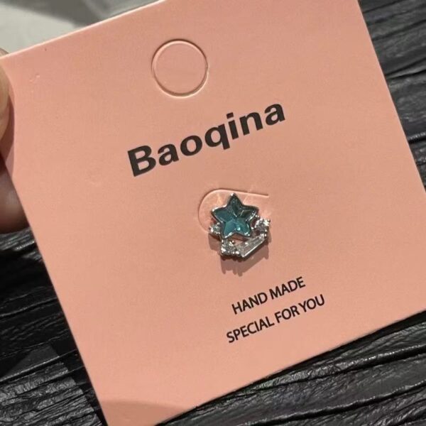 Wholesale Sweet and dreamy blue star sparkling diamond titanium steel earrings