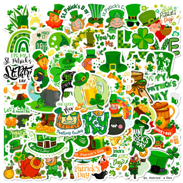 Wholesale 50pcs St. Patrick's Green Clover Hat Series Waterproof Vinyl Stickers