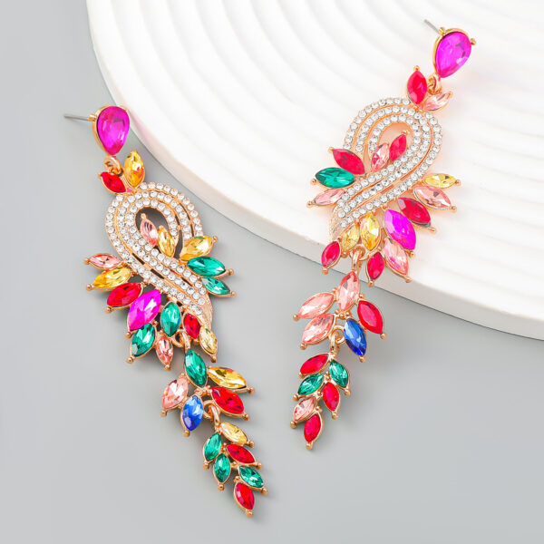 Wholesale Geometric tree leaf colored diamond earrings with inlaid rhinestones