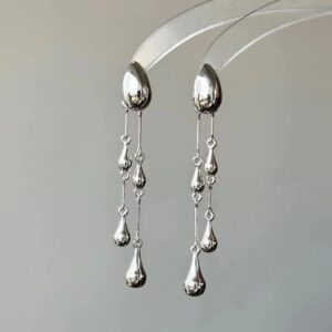 Wholesale Alloy Silver Teardrop Tassel Earrings