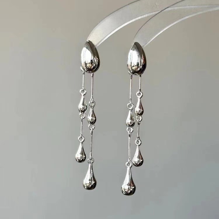 Wholesale Alloy Sier Tearop Tassel Earrings