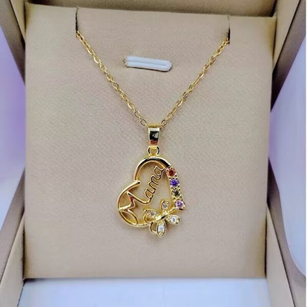 Wholesale Heart-Shaped Colored Diamond Mom Necklace Mother's Day Gift Mom Letter Necklace