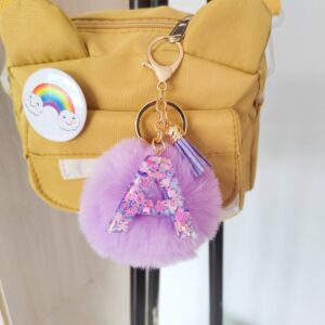 Purple letter fur ball pendant/A
