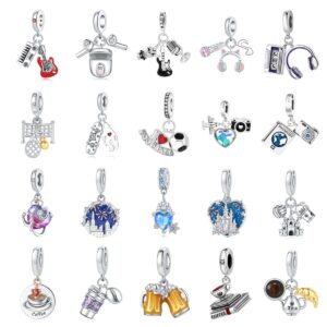 Wholesale Bluetooth earphones coffee beer guitar silver plated Charms