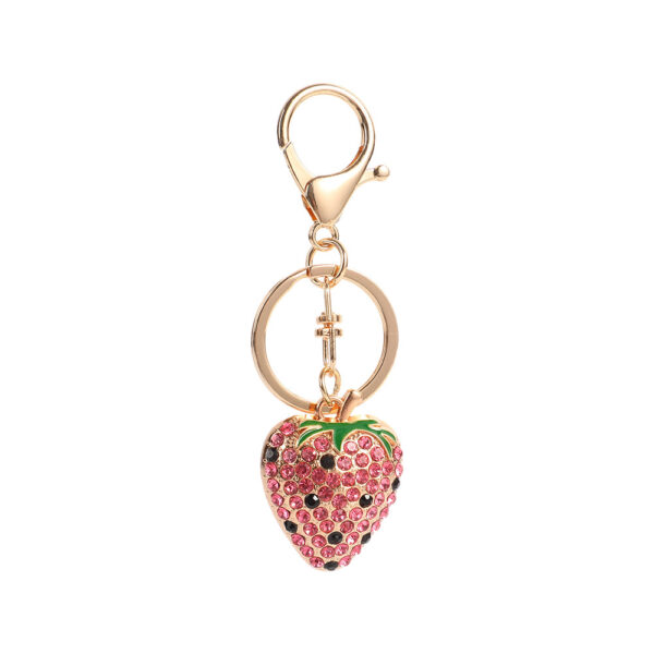 Wholesale Sweet Strawberry Cute Diamond Set Metal Keychain