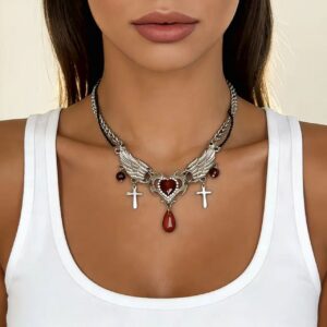 Red Heart Angel Wings Necklace - X6376