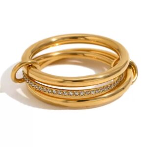 Wholesale Creative stainless steel gold-plated multi-layer ring with diamond in the middle