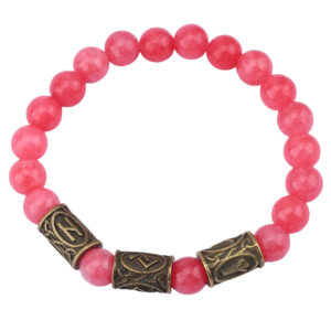 Watermelon red beads + 3 bronze runes / Rune pattern random
