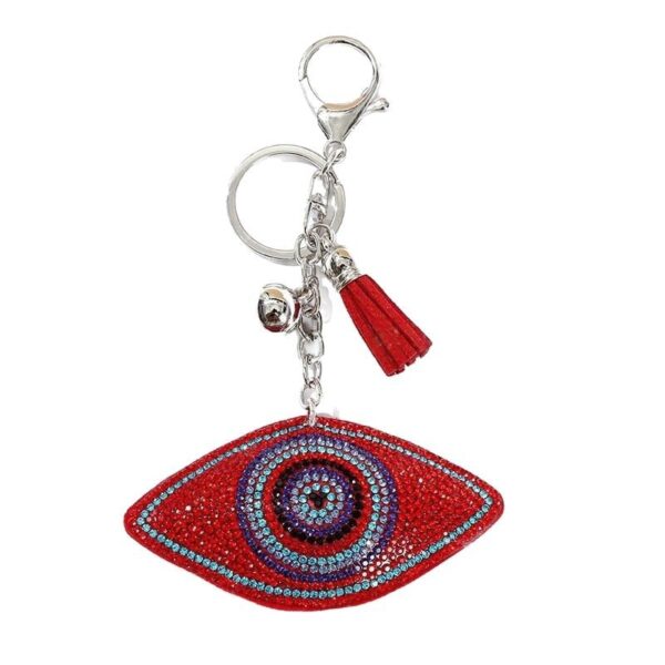 Wholesale velvet diamond devil evil eyes key chain small tassel