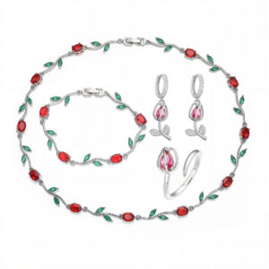 Platinum red and green diamond tulip set
