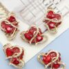 Wholesale Double-sided crushed stone inlaid alloy red heart straight hole beads