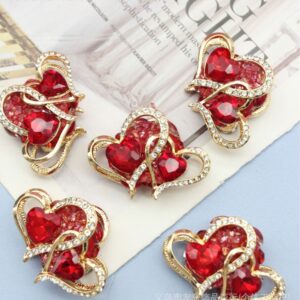 Wholesale Double-sided crushed stone inlaid alloy red heart straight hole beads