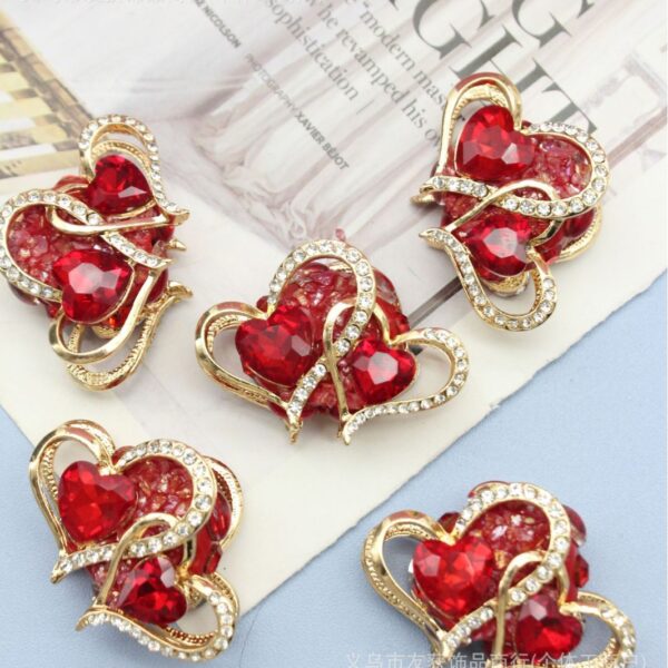 Wholesale Double-sided crushed stone inlaid alloy red heart straight hole beads