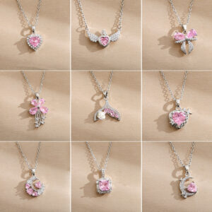 Wholesale Silver titanium steel necklace with powder zirconium inlay