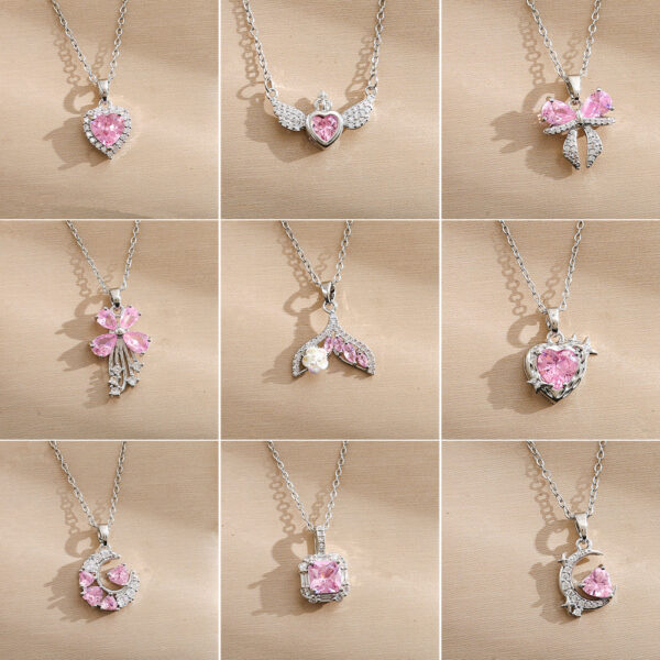 Wholesale Silver titanium steel necklace with powder zirconium inlay