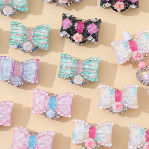 Wholesale 10pcs Cute Printed Bow Beaded Accessories DIY Beads