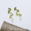 Wholesale Olive Green Gradient Zircon Leaf Earrings